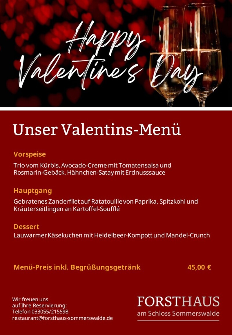 Romantisches Valentinstags-Menü im Forsthaus, Birkenwerder