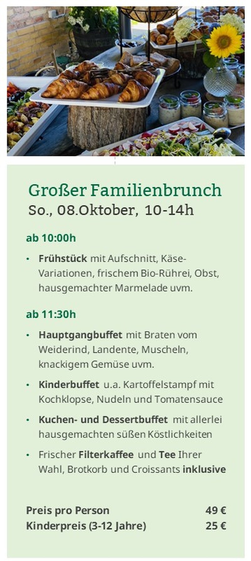 Familienbrunch im „Forsthaus am Schloss Sommerswalde“, Birkenwerder