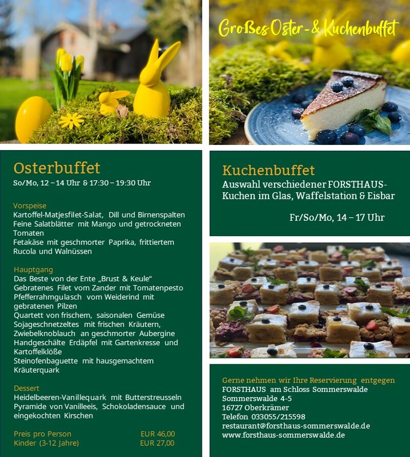 Genussvolle Osterfeierlichkeiten im Forsthaus, Birkenwerder